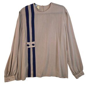 Gaylord Vintage 80s Yugoslavia Striped Button-Back Blouse Size 18 Feminine Flowy